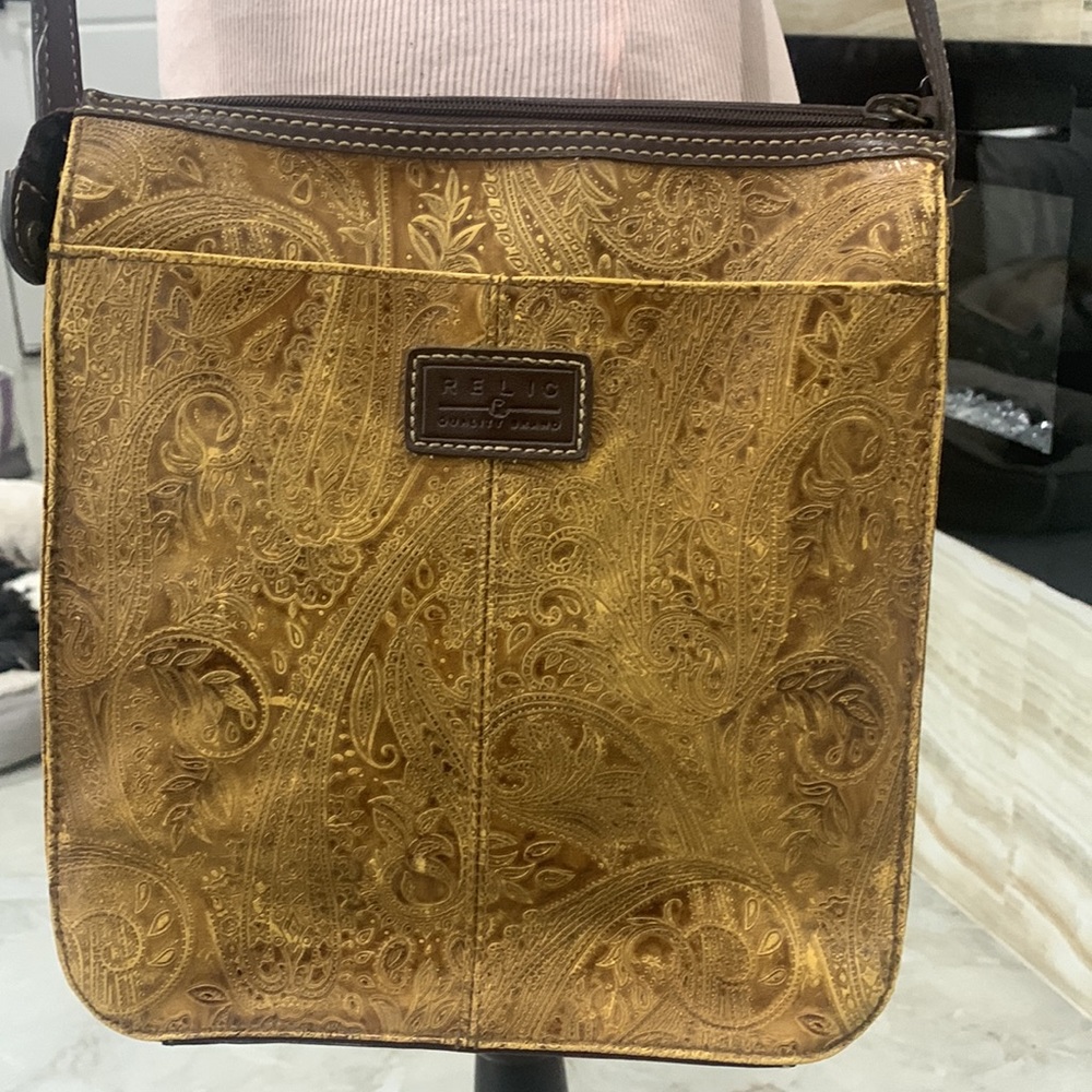 FOSSIL RELIC Paisley Embossed Vegan Leather Crossbody Shoulder Bag Purse